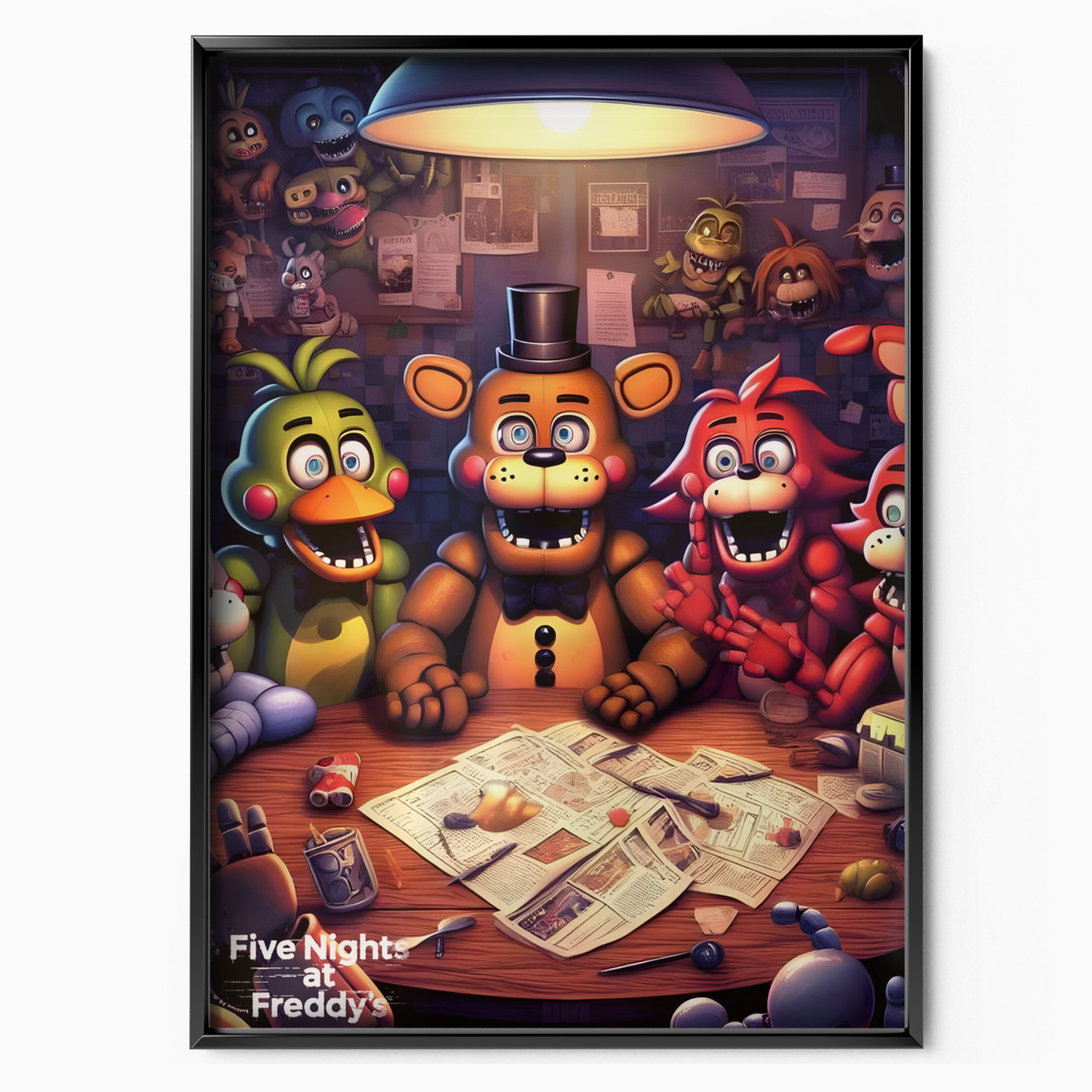 Framed Five Nights at Freddy's poster, a striking wall art idea for a gaming bedroom