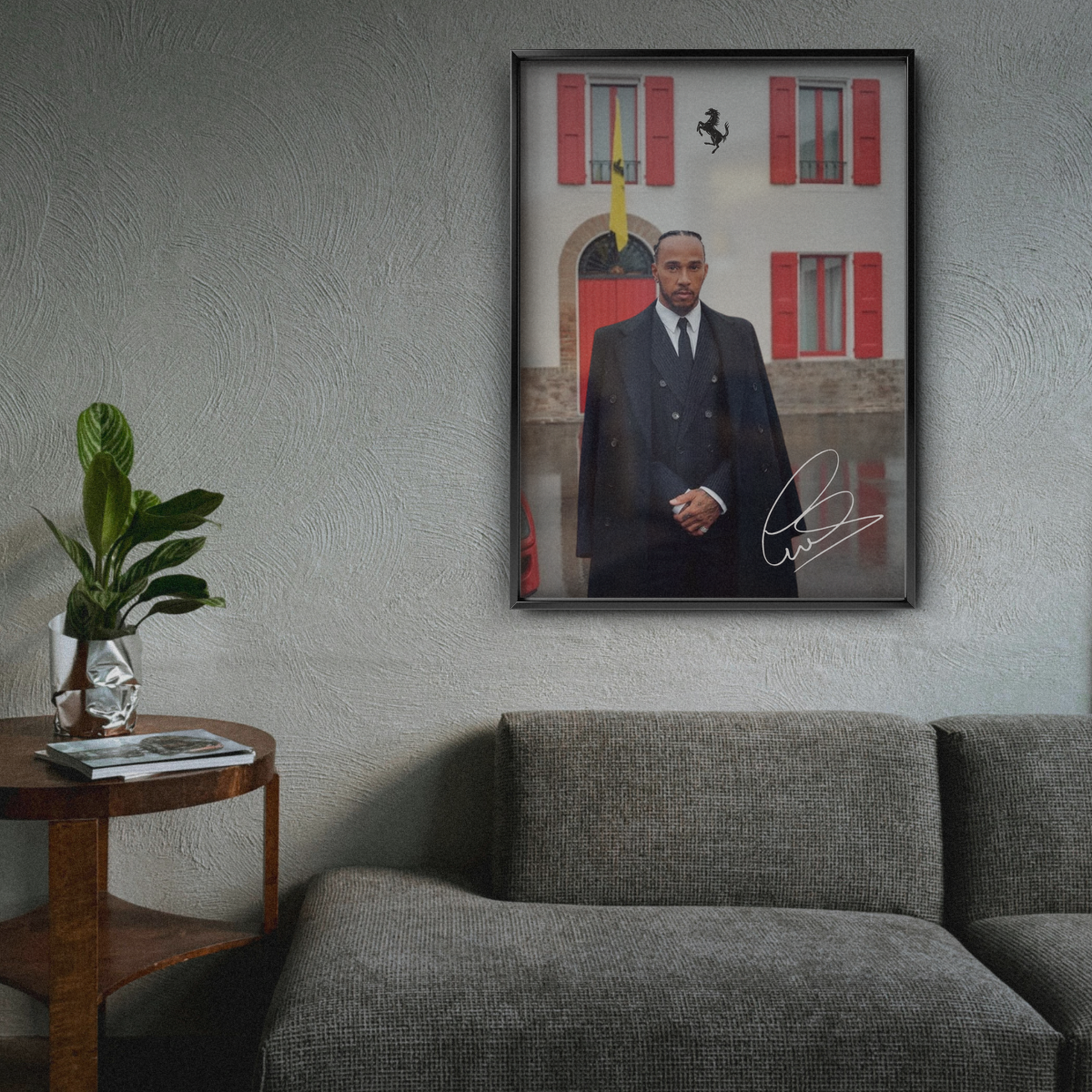 Hamilton With Ferrari Sign