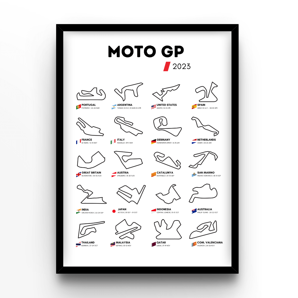 Circuit Wall Moto GP 2023 White - A4, A3, A2 Posters Base - Poster Print Shop / Art Prints / PostersBase