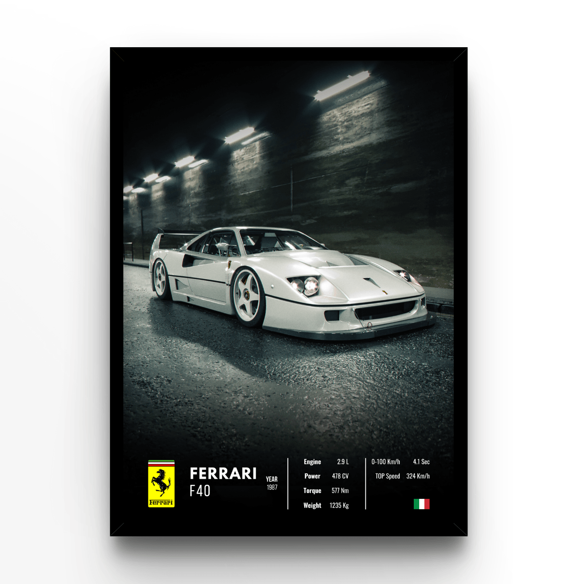 Ferrari F40 Car Poster Car Poster Ferrari Poster Italy F40 Print Car Art 