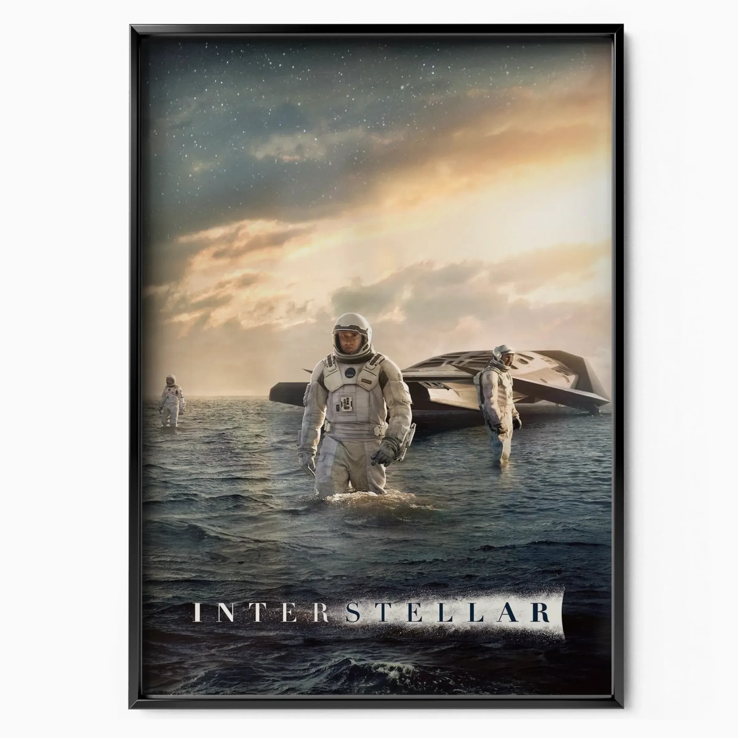 Interstellar Water Planet Scene Poster poster in black frame - Posters Base official poster shop
