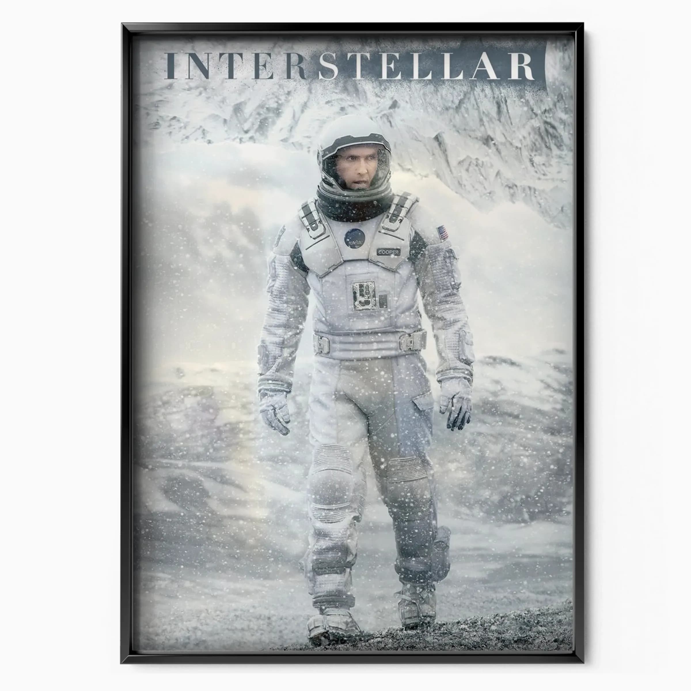 Interstellar Astronaut Ice Planet Poster poster in black frame - Posters Base official poster shop