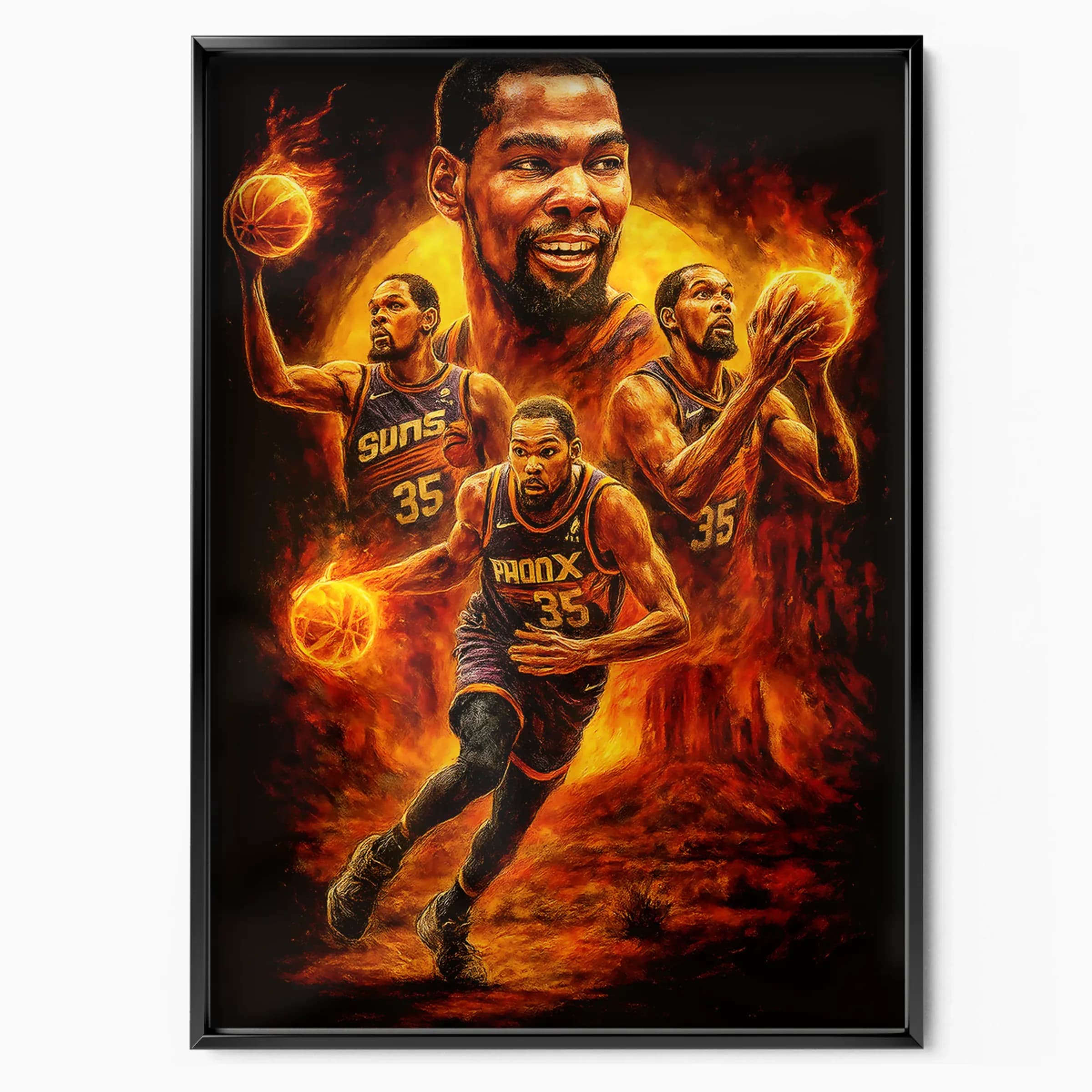 Kevin Durant Poster Suns Fire poster in black frame — Posters Base official poster shop