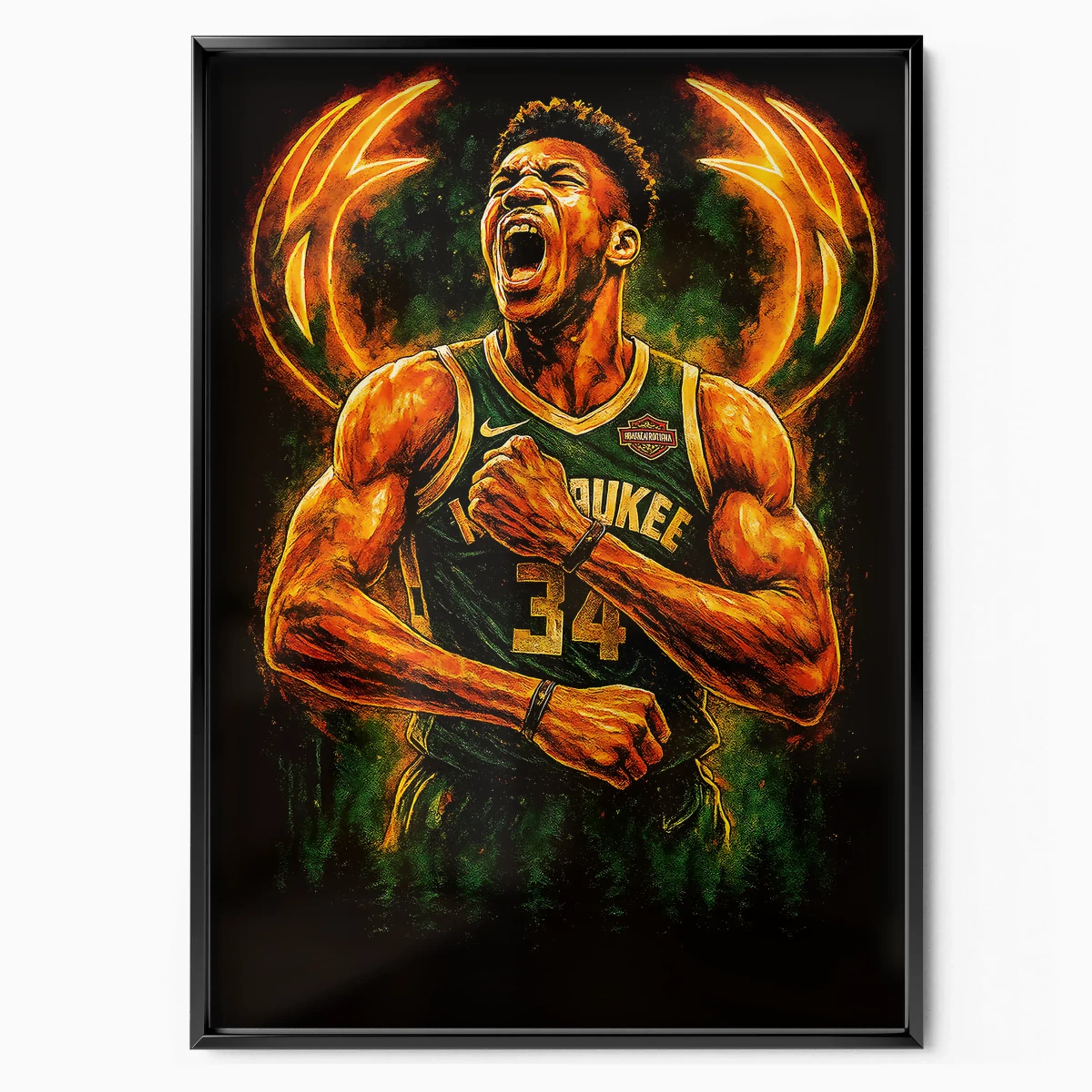 Giannis Antetokounmpo Poster Bucks 34 poster in black frame — Posters Base official poster shop