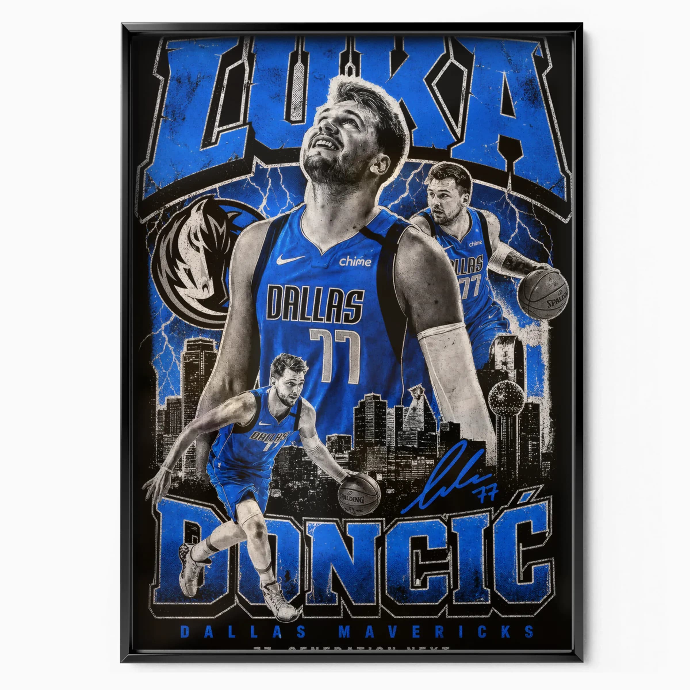 Luka Doncic Poster Dallas Mavericks Bootleg poster in black frame — Posters Base official poster shop