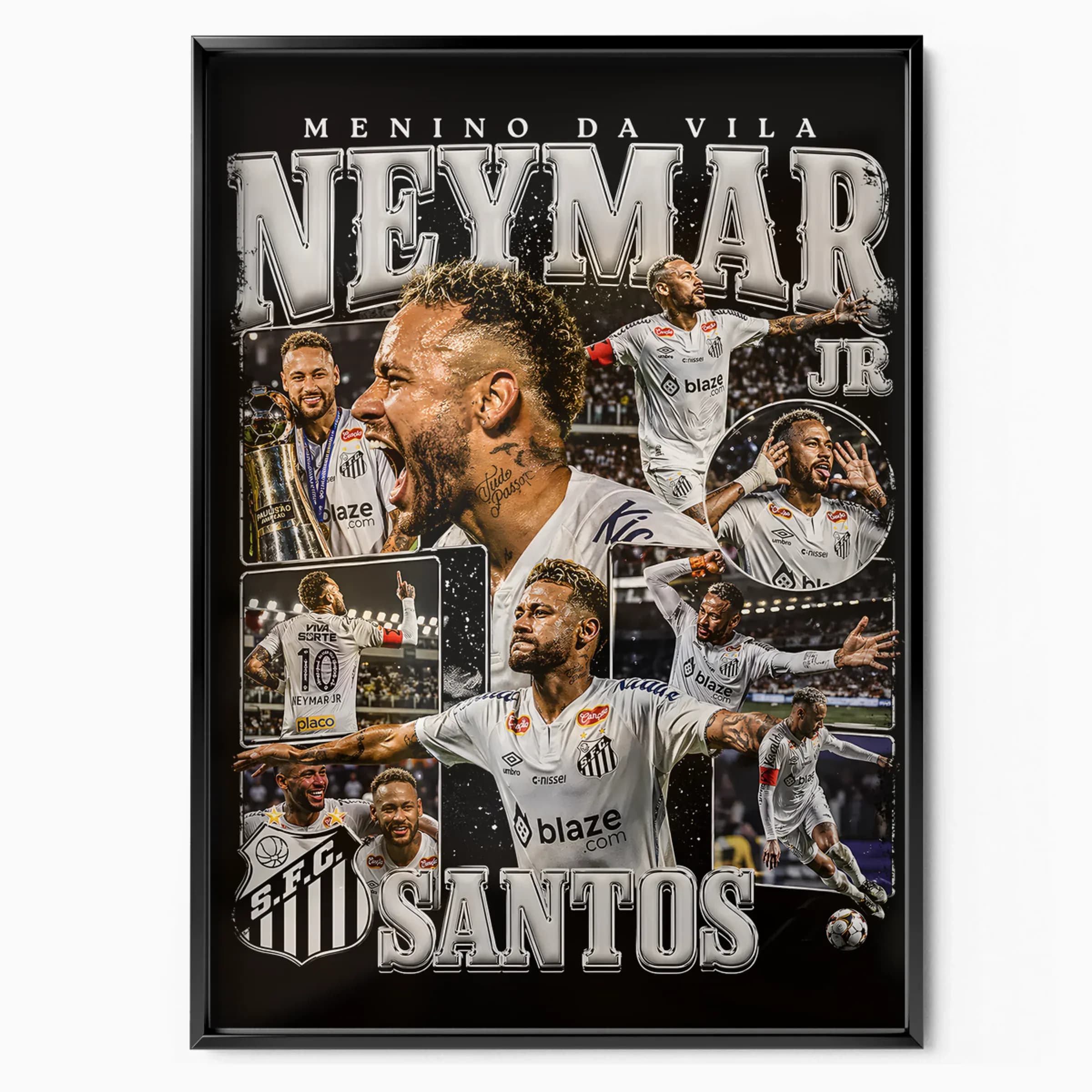Neymar Jr Poster Menino Da Vila poster in black frame — Posters Base official poster shop