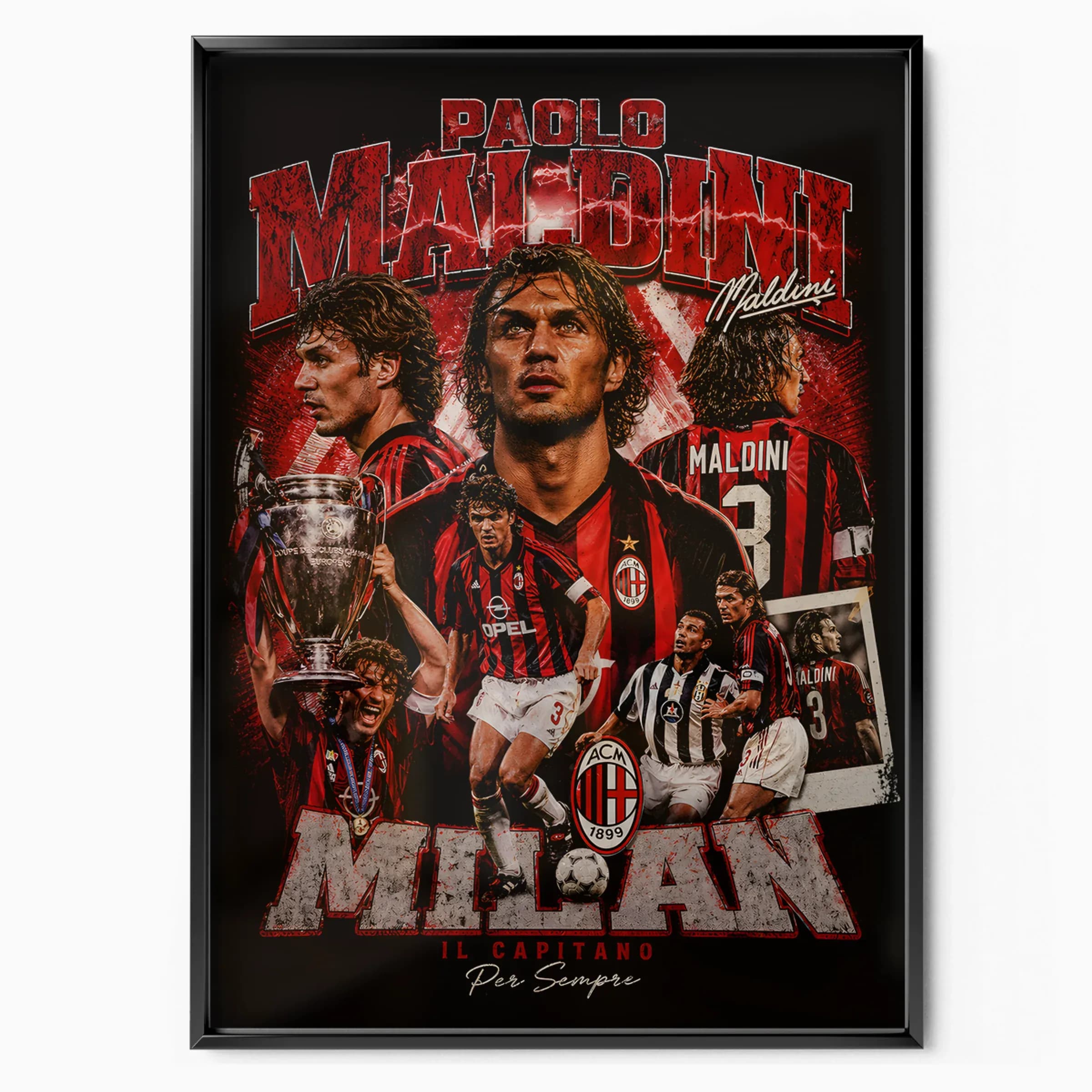 Paolo Maldini Poster Milan poster in black frame — Posters Base official poster shop