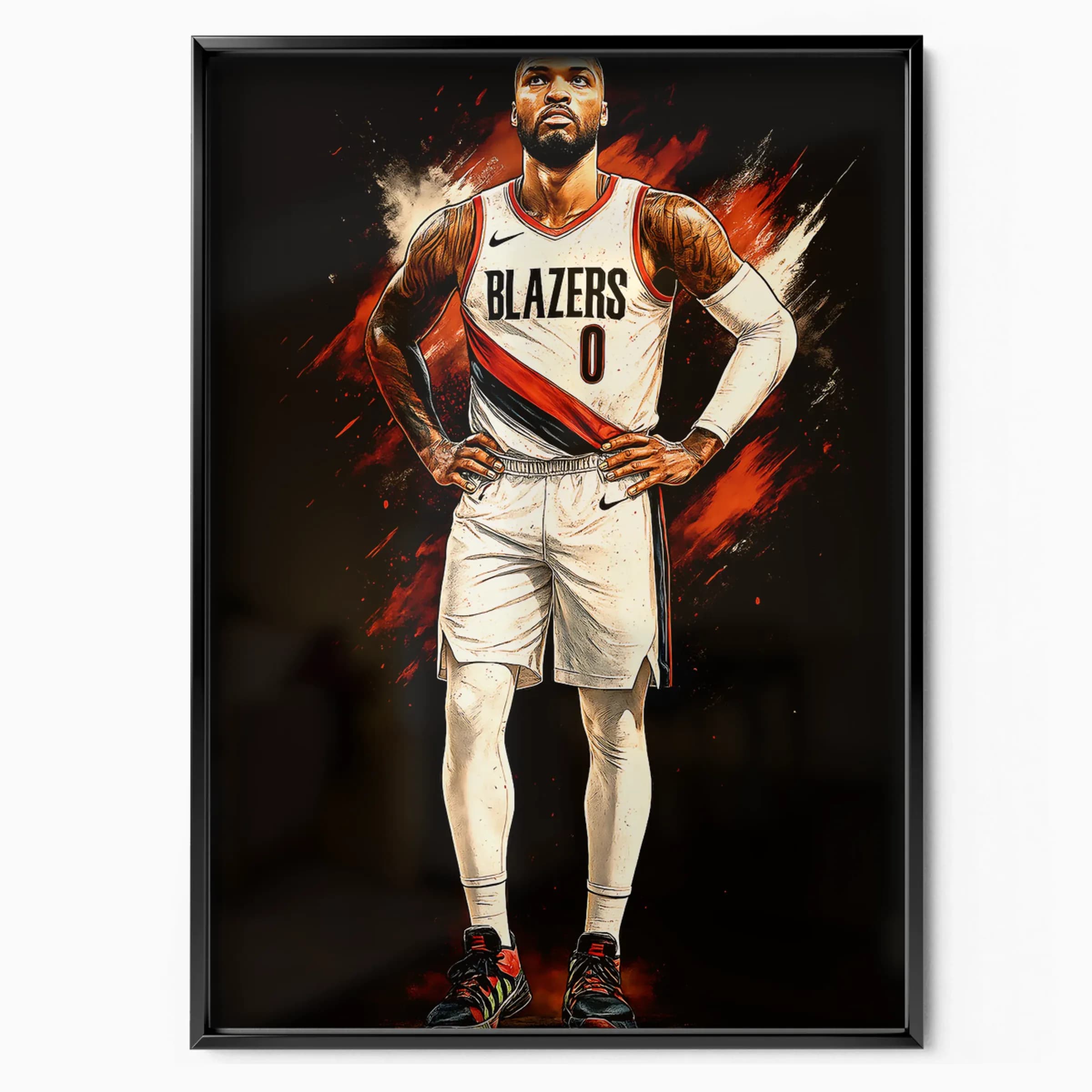 Damian Lillard Poster Blazers White poster in black frame — Posters Base official poster shop
