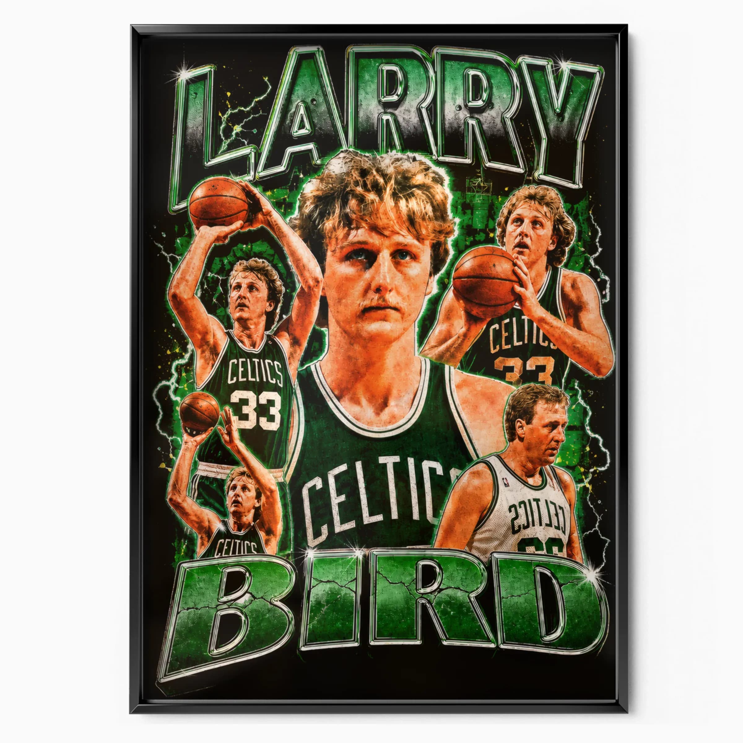 Larry Bird Poster Celtics Bootleg poster in black frame — Posters Base official poster shop