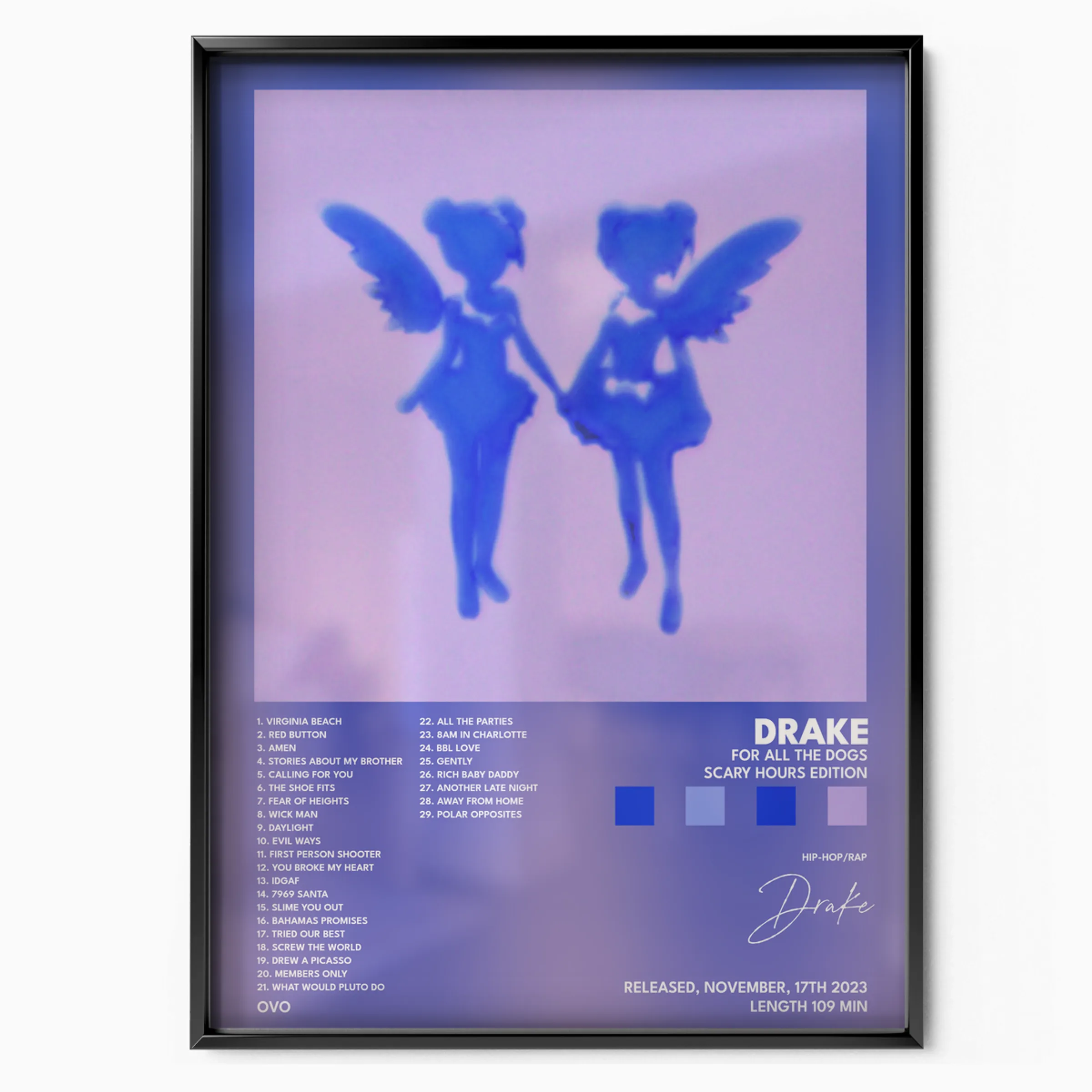 Drake For All The Dogs Scary Hours Edition poster in black frame, Posters Base official poster shop