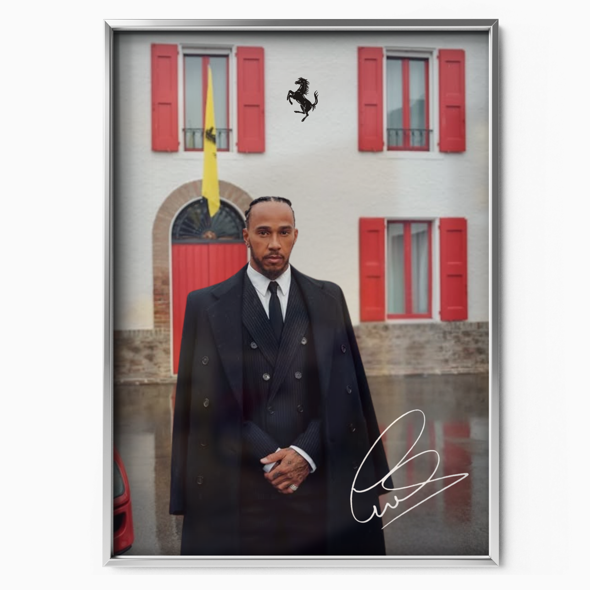 Hamilton With Ferrari Sign