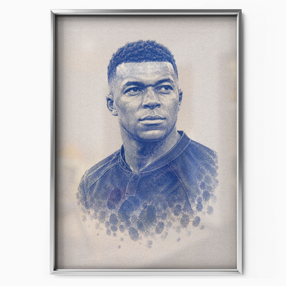 Kylian Mbappe - Blue Fingerprint Poster