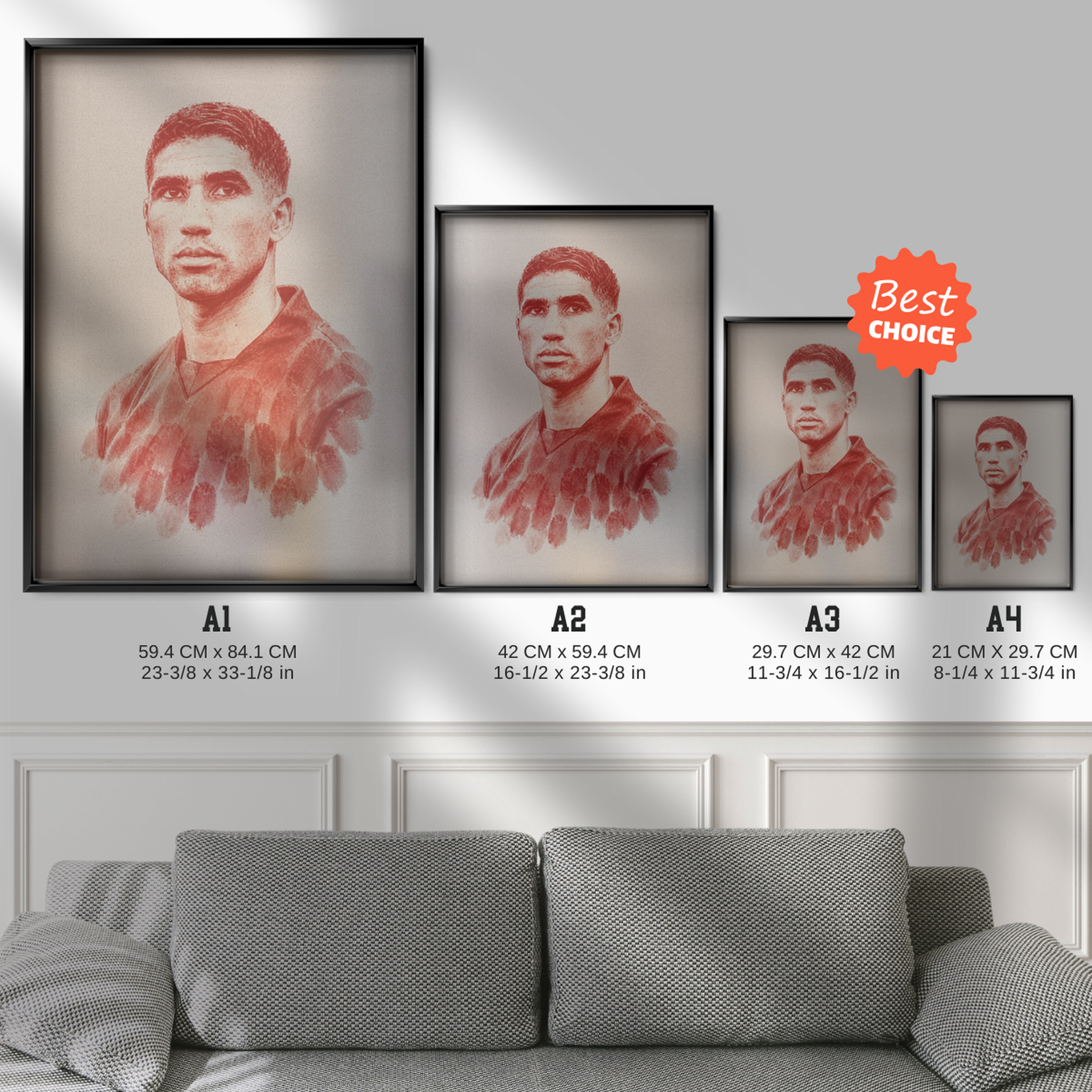 Achraf Hakimi - Red Fingerprint Poster