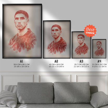 Achraf Hakimi - Red Fingerprint Poster