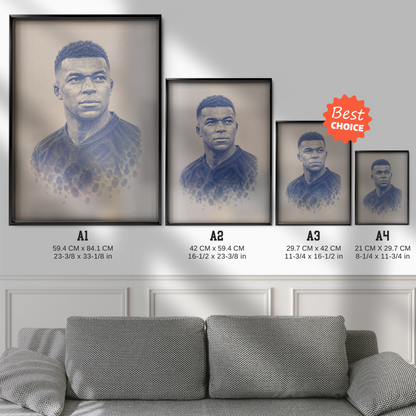Kylian Mbappe - Blue Fingerprint Poster