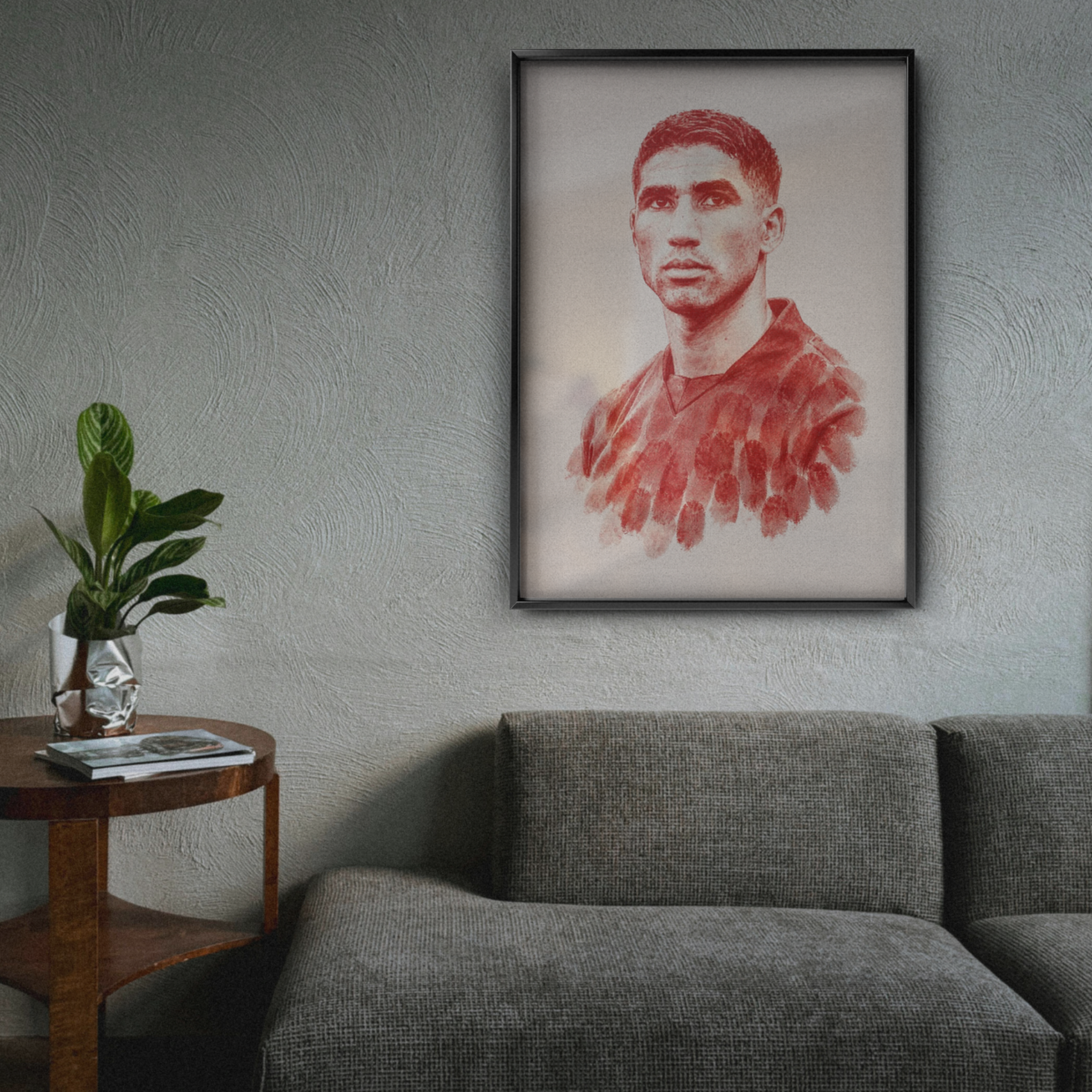 Achraf Hakimi - Red Fingerprint Poster