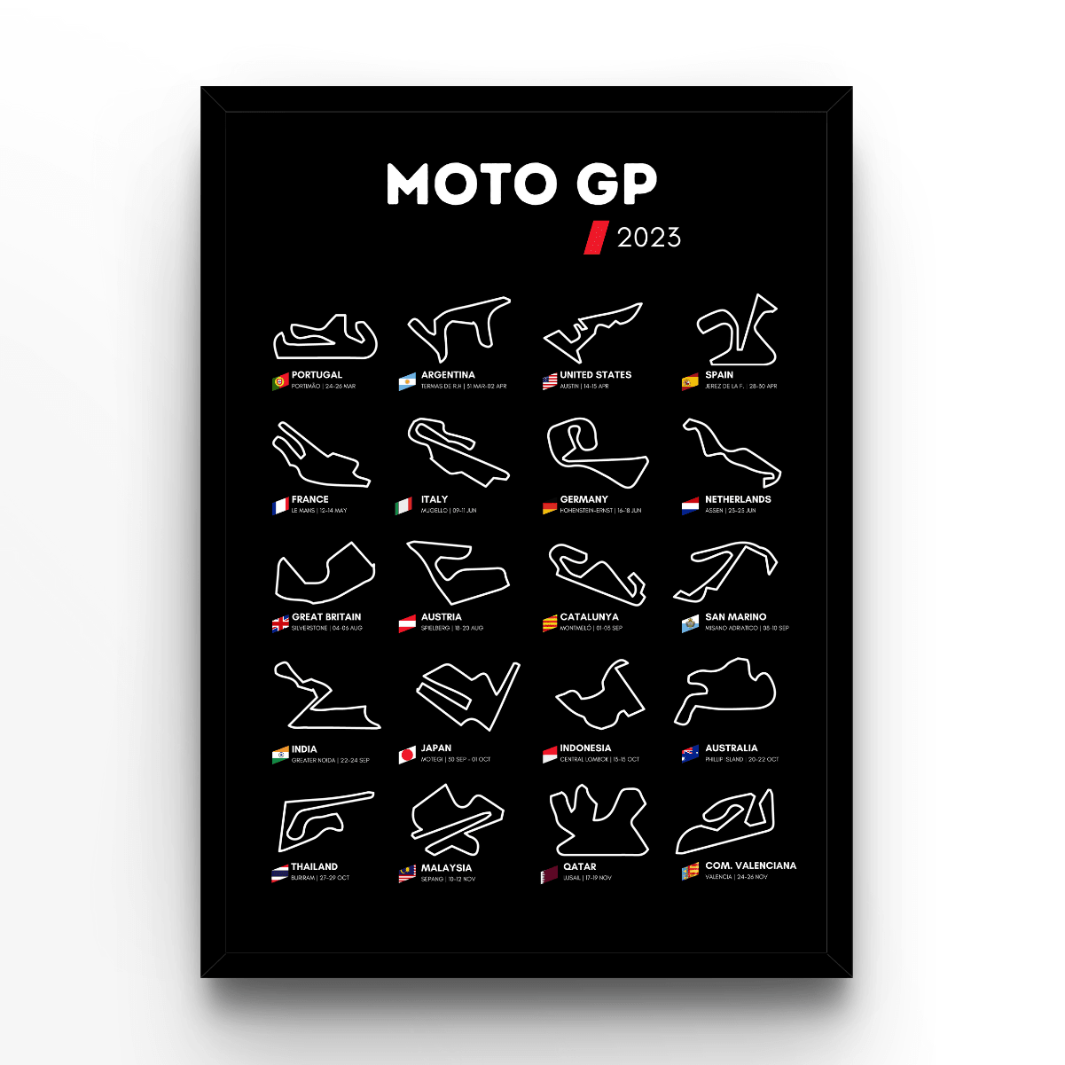 Circuit Wall Moto GP 2023 Black - A4, A3, A2 Posters Base - Poster Print Shop / Art Prints / PostersBase