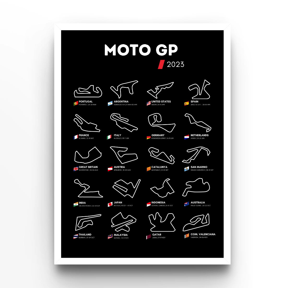 Circuit Wall Moto GP 2023 Black - A4, A3, A2 Posters Base - Poster Print Shop / Art Prints / PostersBase