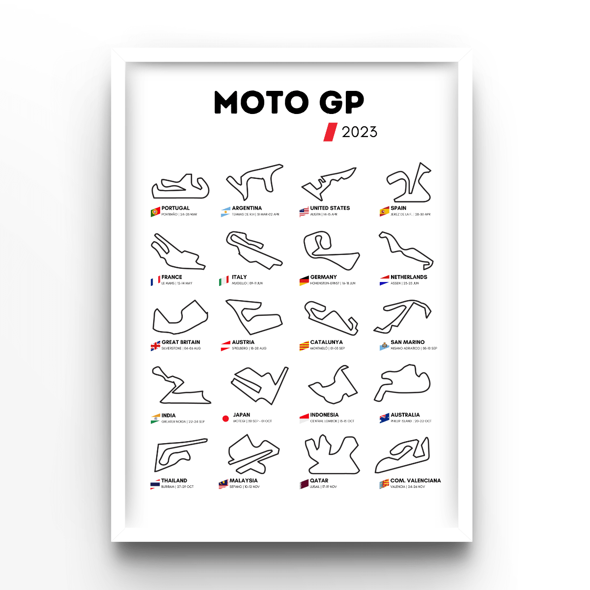 Circuit Wall Moto GP 2023 White - A4, A3, A2 Posters Base - Poster Print Shop / Art Prints / PostersBase