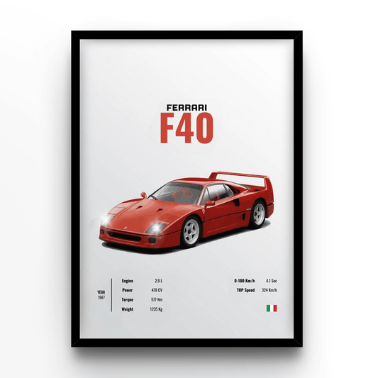 Ferrari F40 - A4, A3, A2 Posters Base - Poster Print Shop / Art Prints / PostersBase