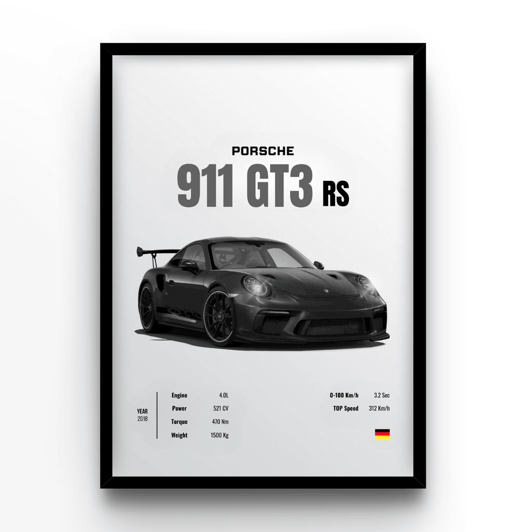 Porsche 911 GT3 Signed Sketch Print, Framed Automotive Art, Metal, Canvas, Gifts for Him, Iconic Sports deals Car, Black and White, Auto